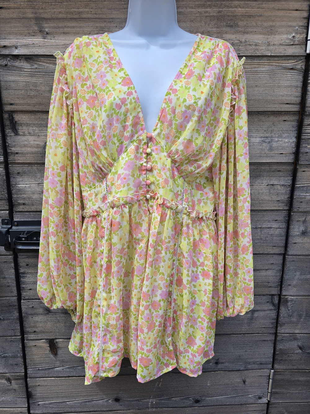 ASOS Pastel Yellow and Pink 70's Floral V-Neck Playsuit
